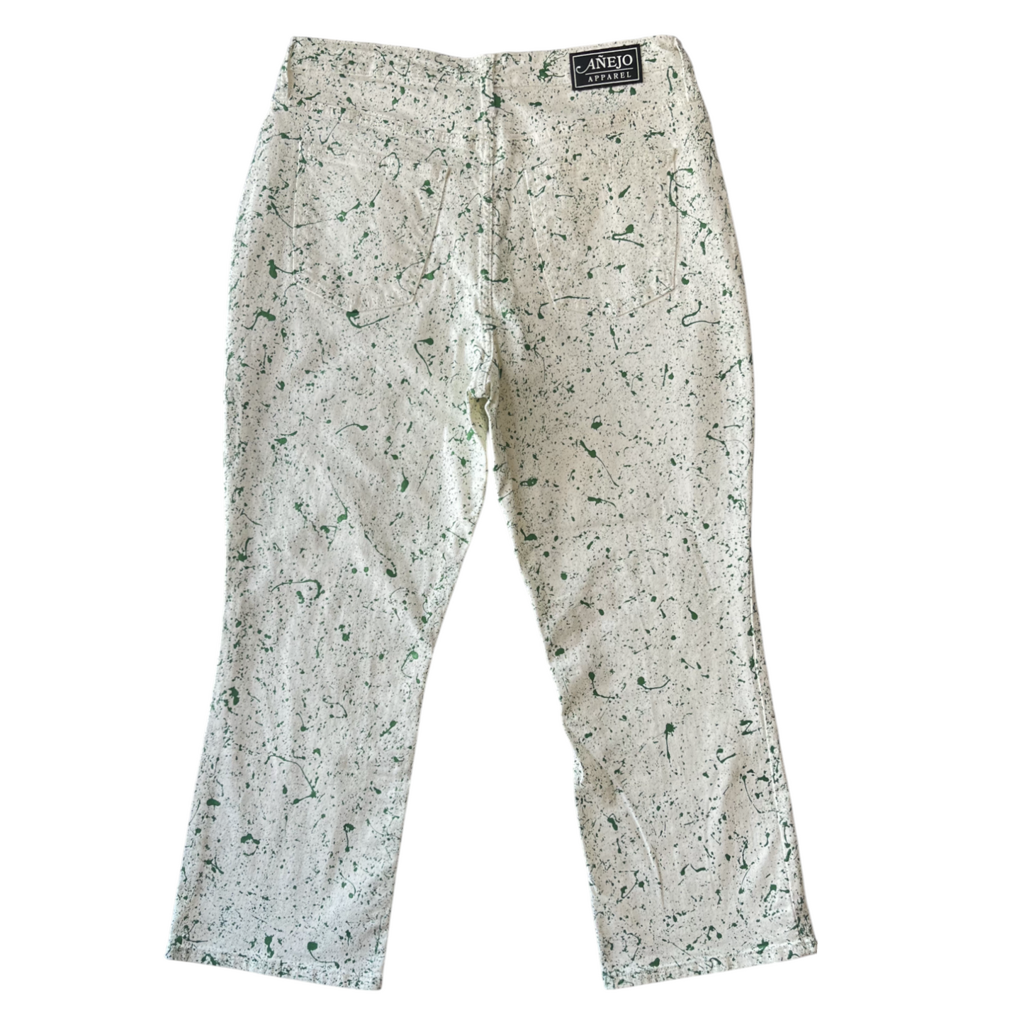 Off White & Green Splatter Denim Jeans - Size 14
