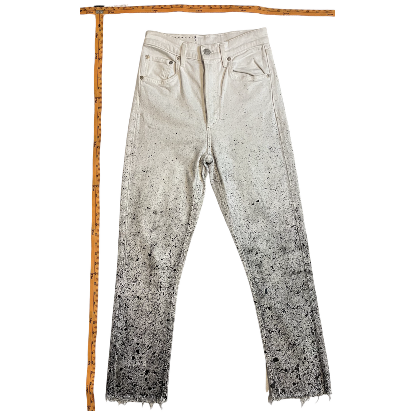 White & Black Gradient Splatter Denim Jeans - Size 24