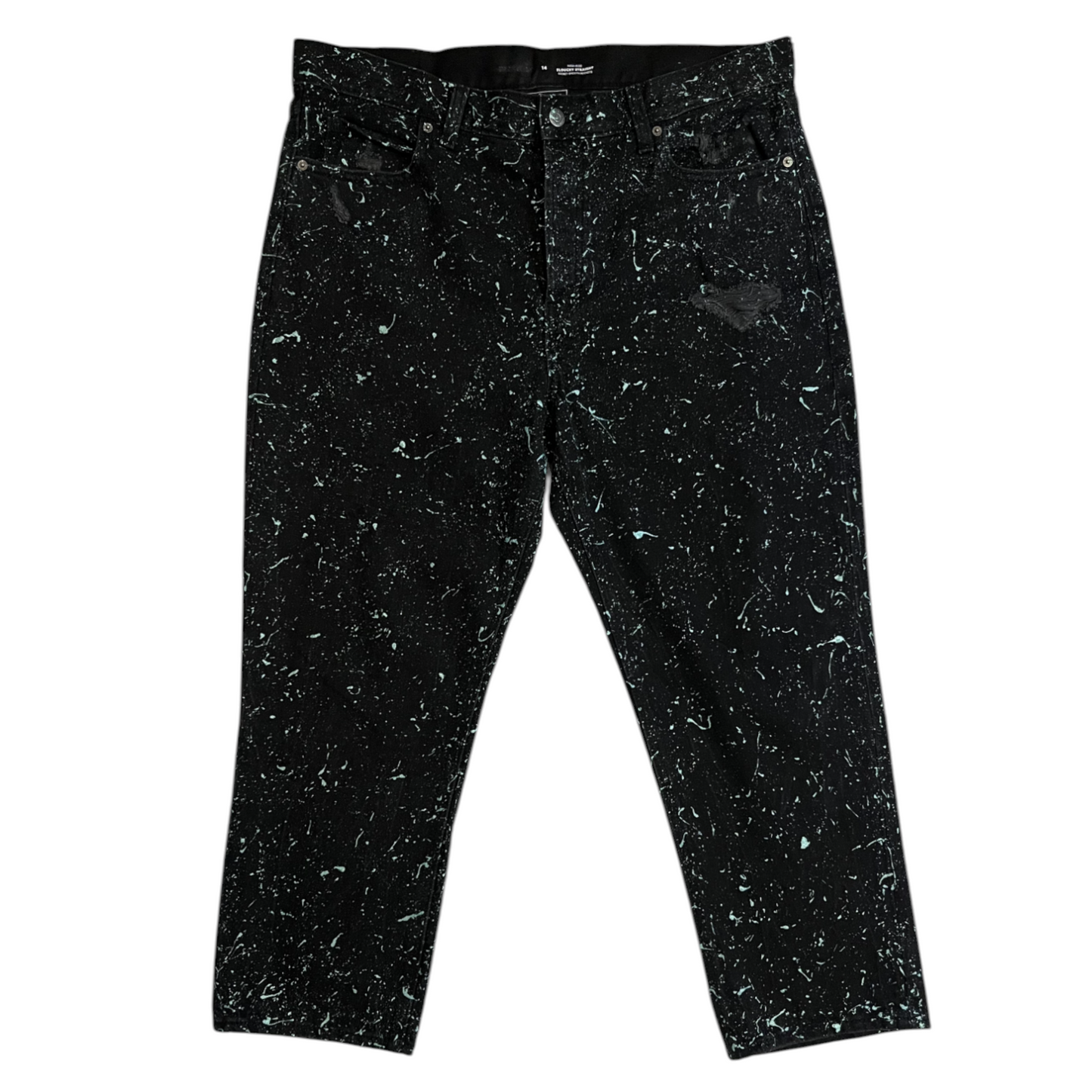 Black & Teal Splatter Denim Jeans - Size 14