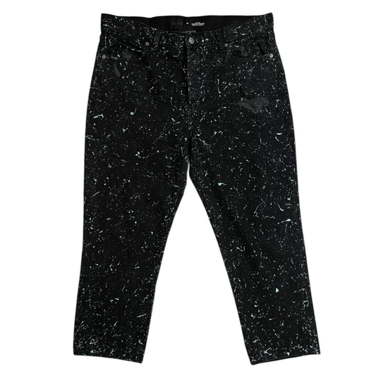 Black & Teal Splatter Denim Jeans - Size 14