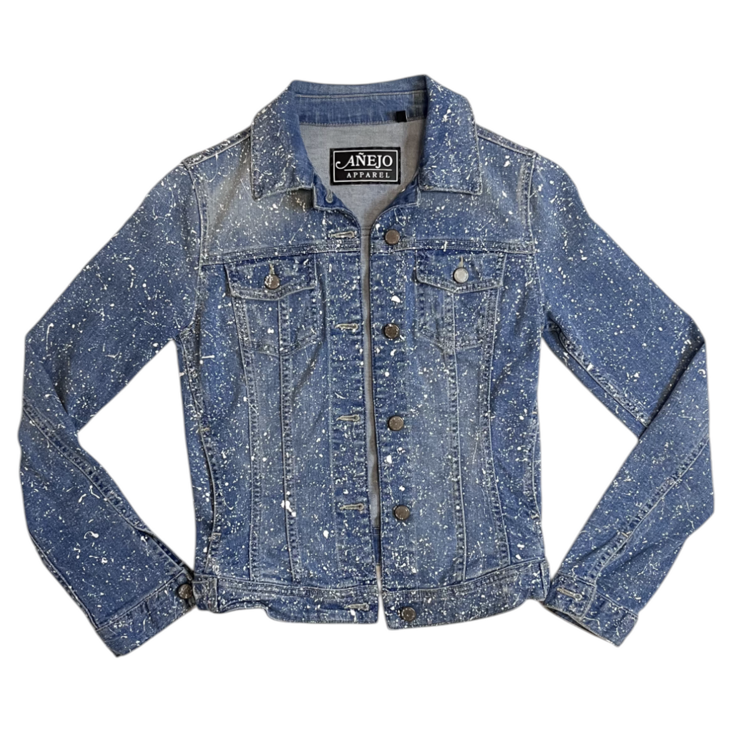 Blue & White Splatter Denim Jacket - Size Small