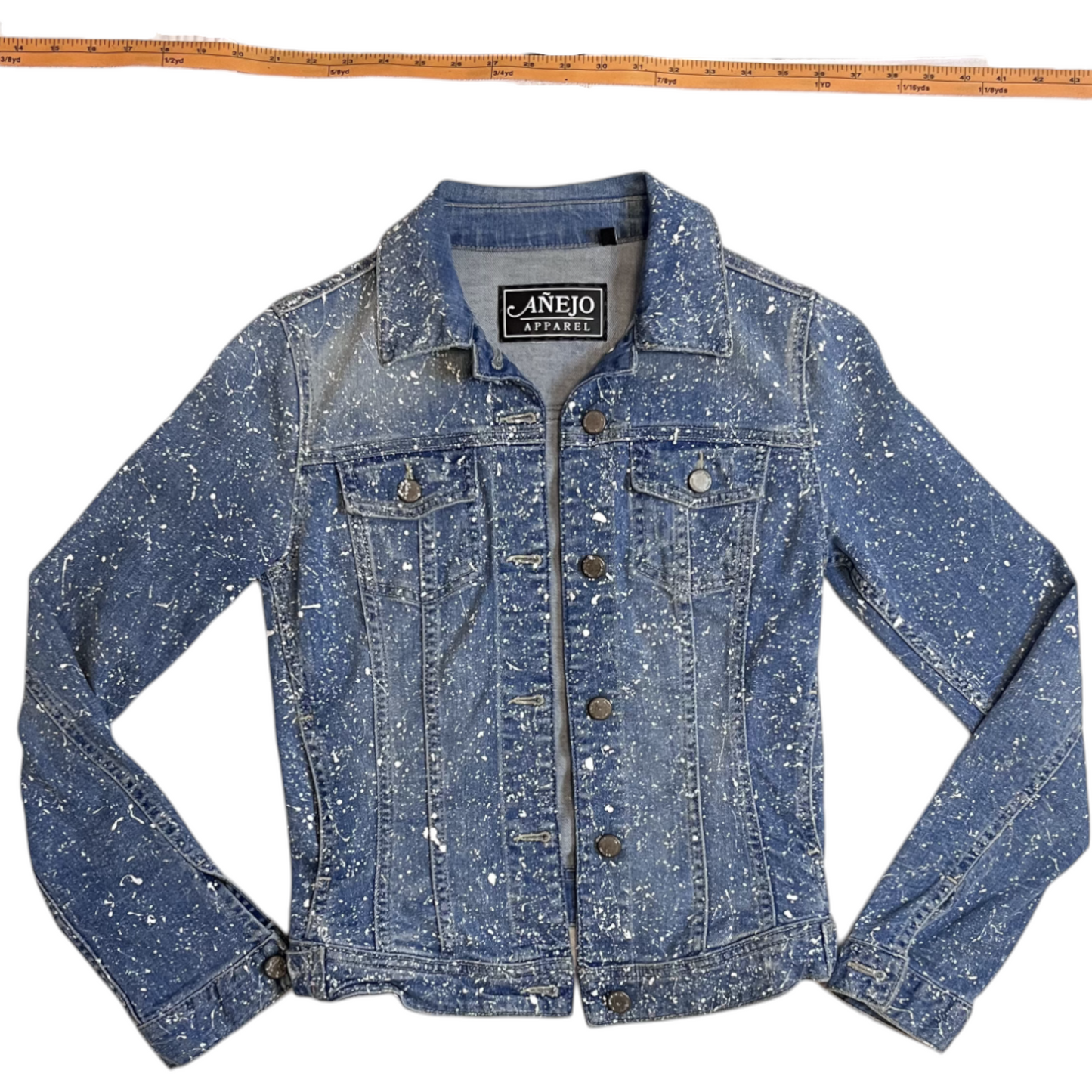 Blue & White Splatter Denim Jacket - Size Small