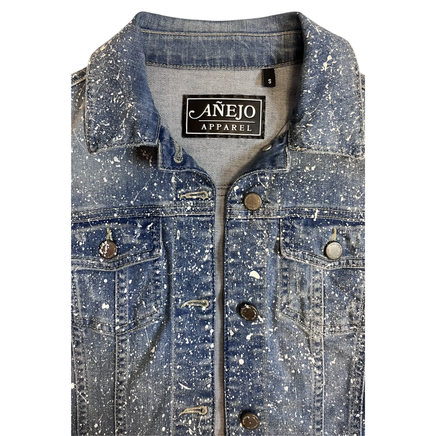 Blue & White Splatter Denim Jacket - Size Small