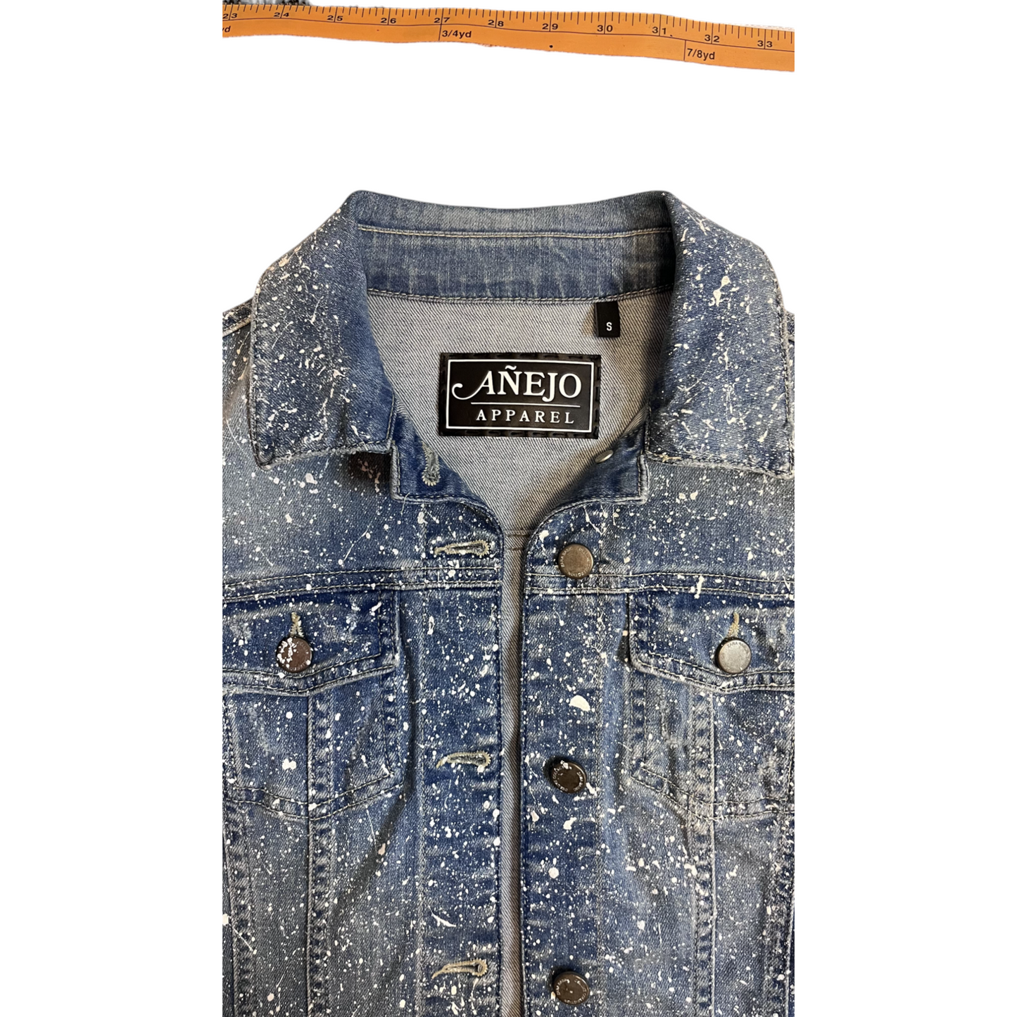 Blue & White Splatter Denim Jacket - Size Small