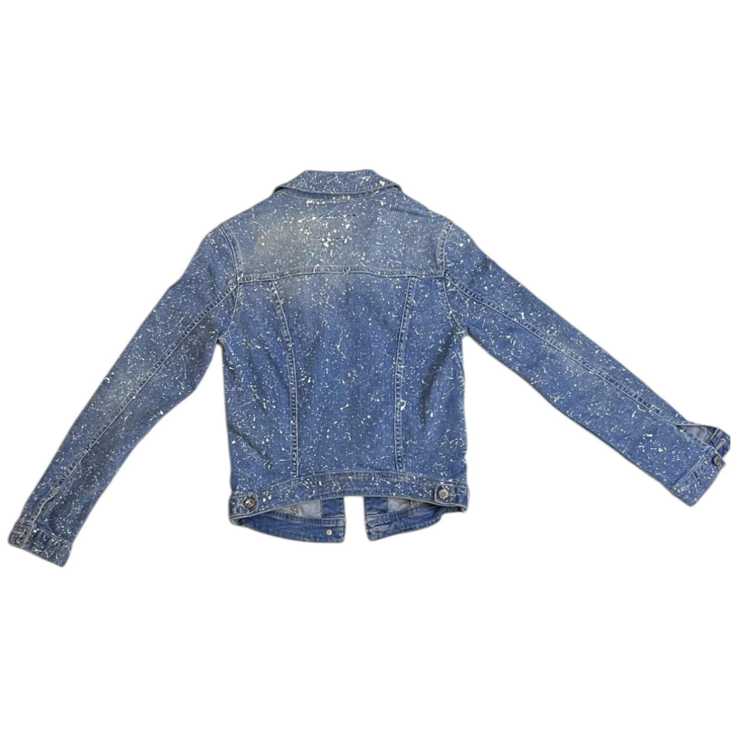 Blue & White Splatter Denim Jacket - Size Small