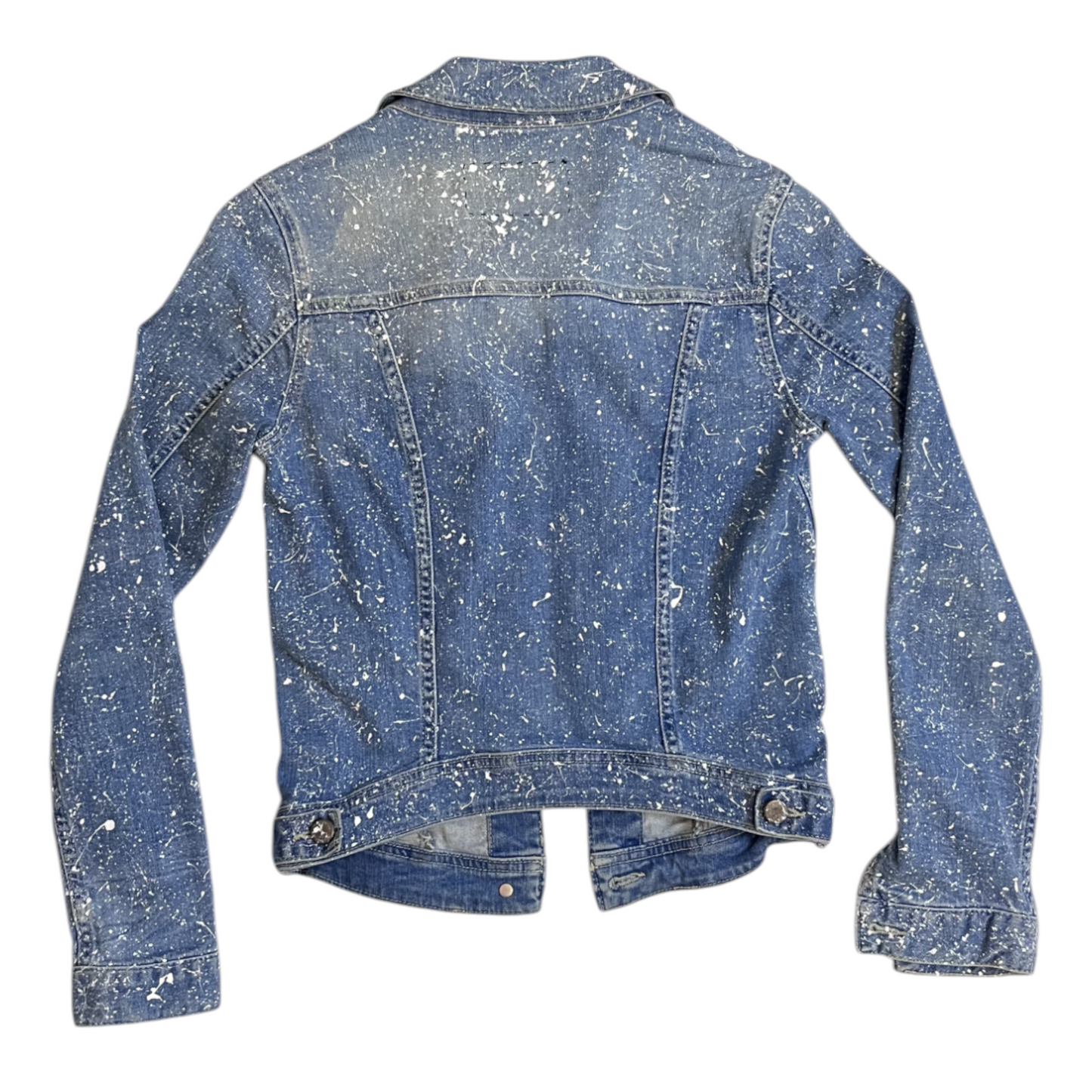 Blue & White Splatter Denim Jacket - Size Small