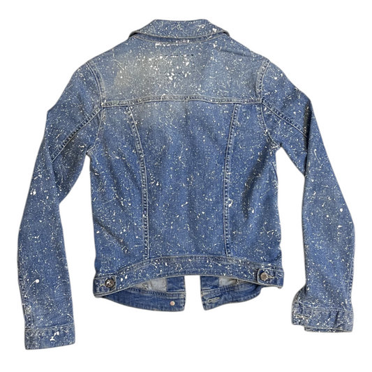 Blue & White Splatter Denim Jacket - Size Small
