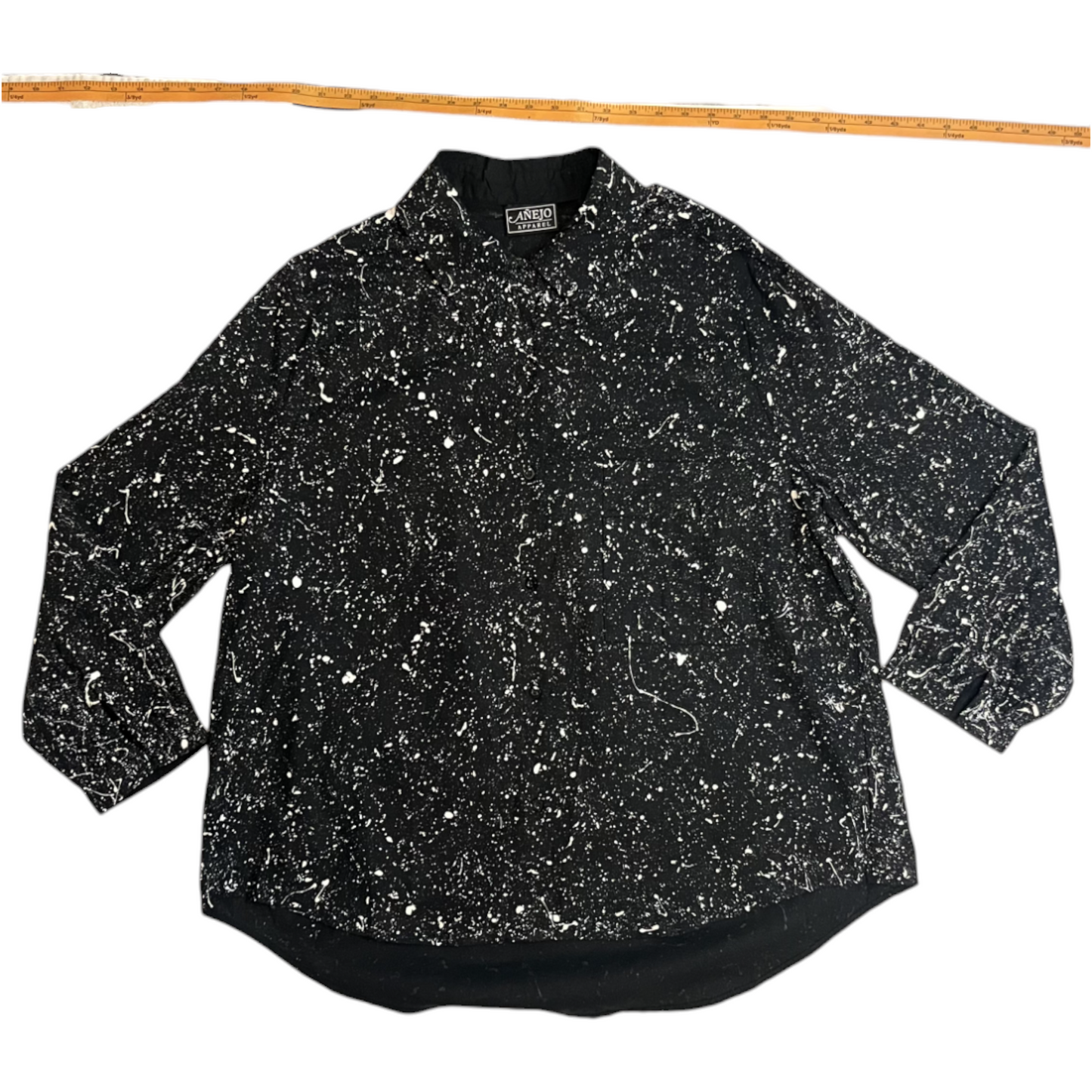 Black & White Splatter Long Sleeve Button Up Shirt - Size XXL