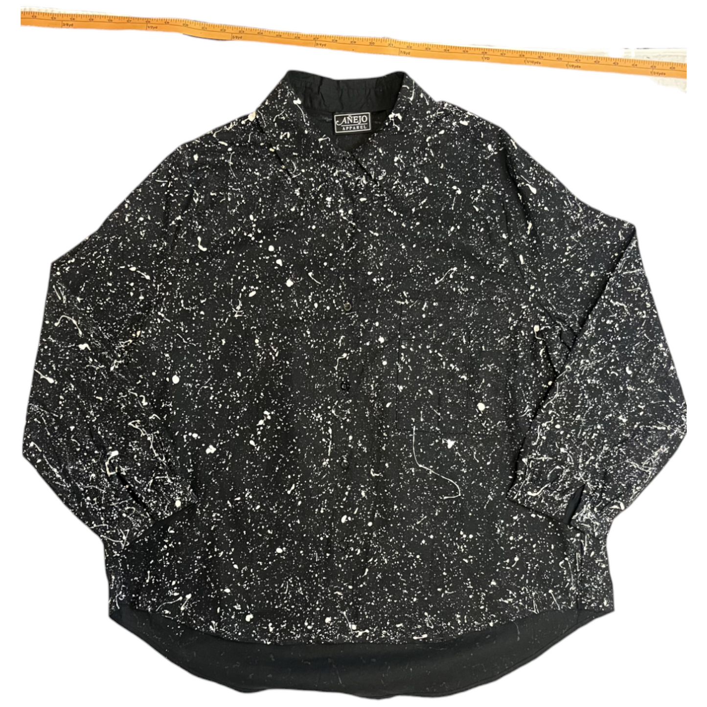 Black & White Splatter Long Sleeve Button Up Shirt - Size XXL