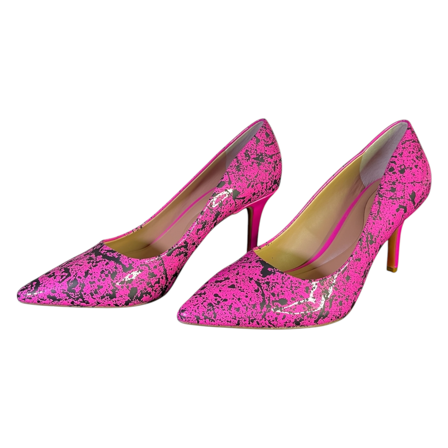 Pink & Black Splatter Heels - Size W6.5