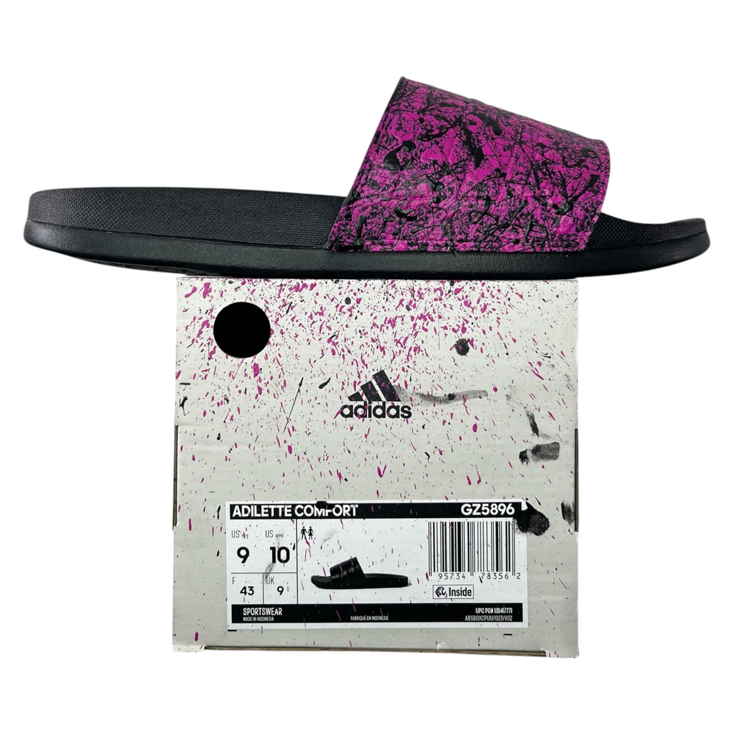Pink & Black Splatter Slides - Size M9|W10