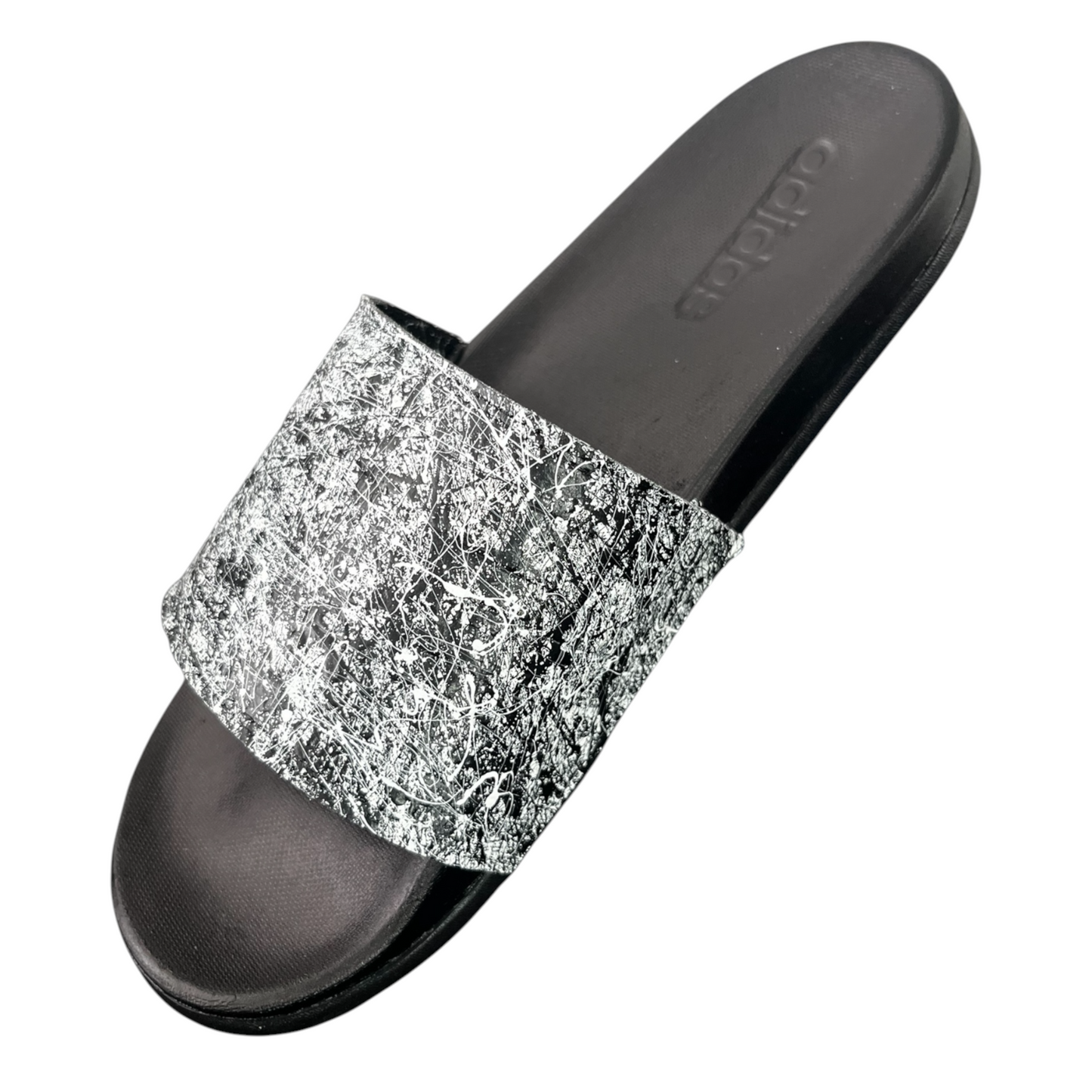 White & Black Splatter Slides - Size M7|W8