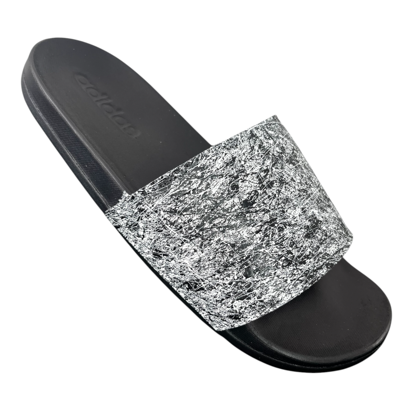 White & Black Splatter Slides - Size M7|W8