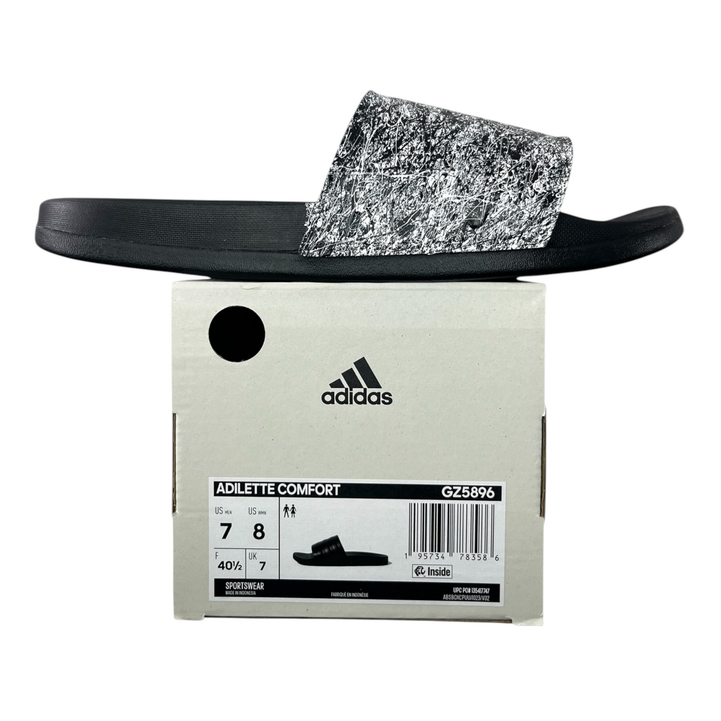 White & Black Splatter Slides - Size M7|W8