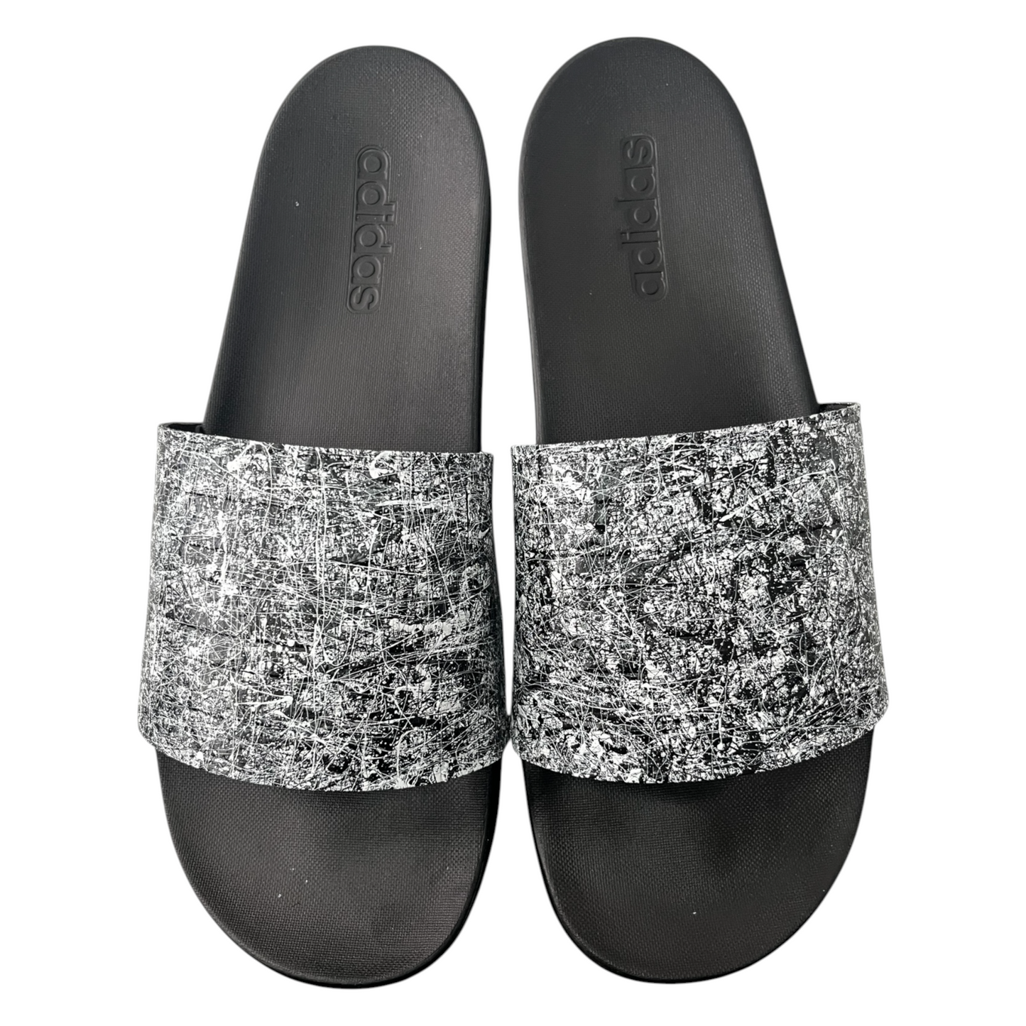 White & Black Splatter Slides - Size M12|W13