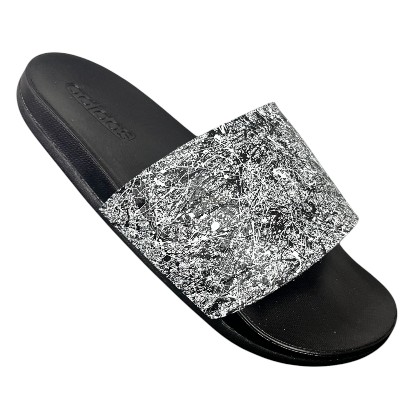 White & Black Splatter Slides - Size M6|W7