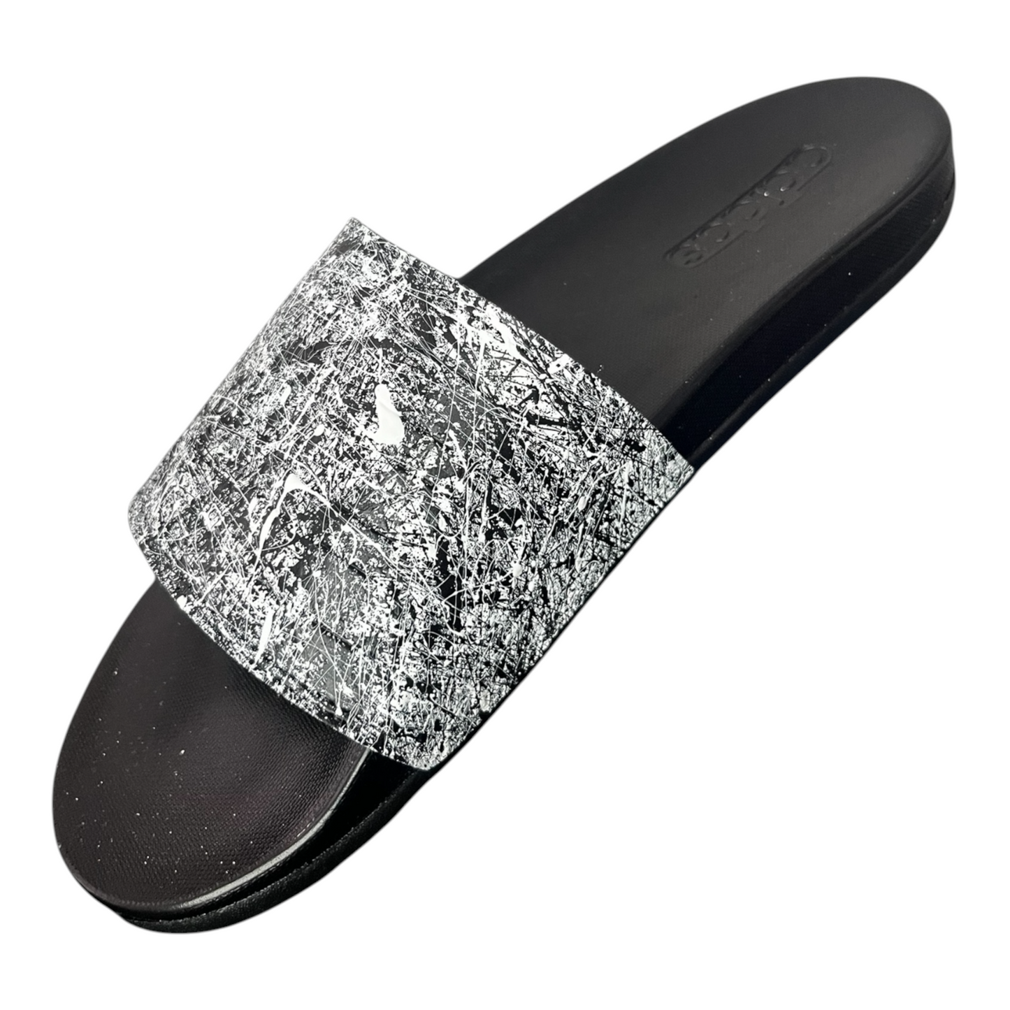 White & Black Splatter Slides - Size M9|W10