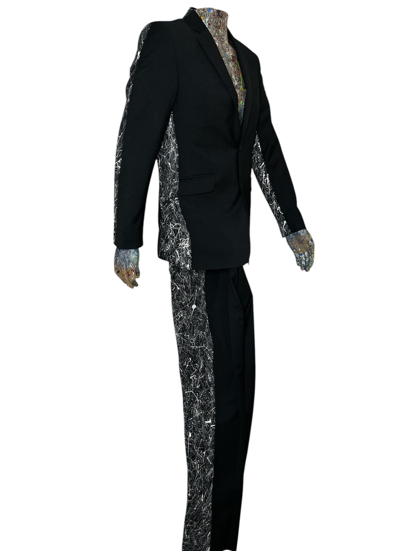 Back Half Splatter Paint Suit Jacket & Slacks 'Business in the Front Party in the Back'