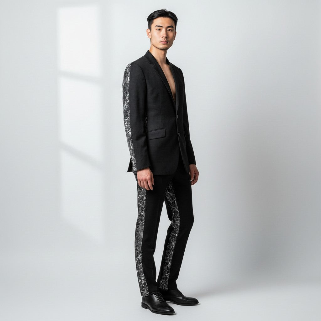 Back Half Splatter Paint Suit Jacket & Slacks 'Business in the Front Party in the Back'